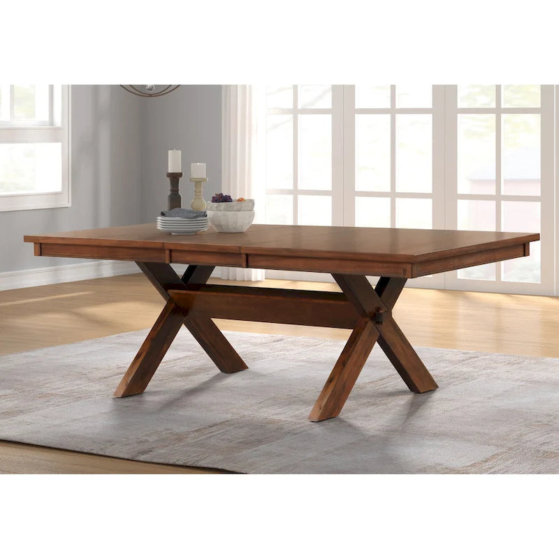 Ensemble de salle à manger 9 pièces Roundhill Furniture Karven en bois, table à manger à tréteaux extensible avec 8 chaises, noyer foncé