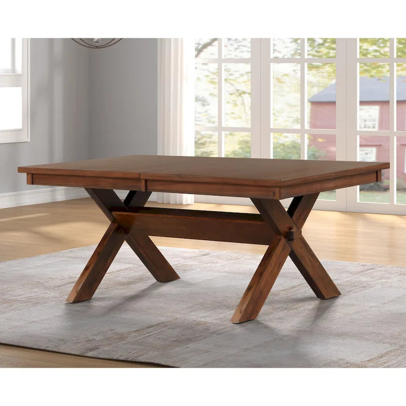 Ensemble de salle à manger 9 pièces Roundhill Furniture Karven en bois, table à manger à tréteaux extensible avec 8 chaises, noyer foncé