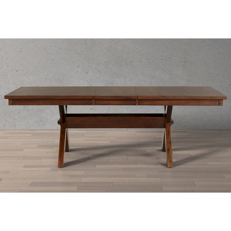 Ensemble de salle à manger 9 pièces Roundhill Furniture Karven en bois, table à manger à tréteaux extensible avec 8 chaises, noyer foncé