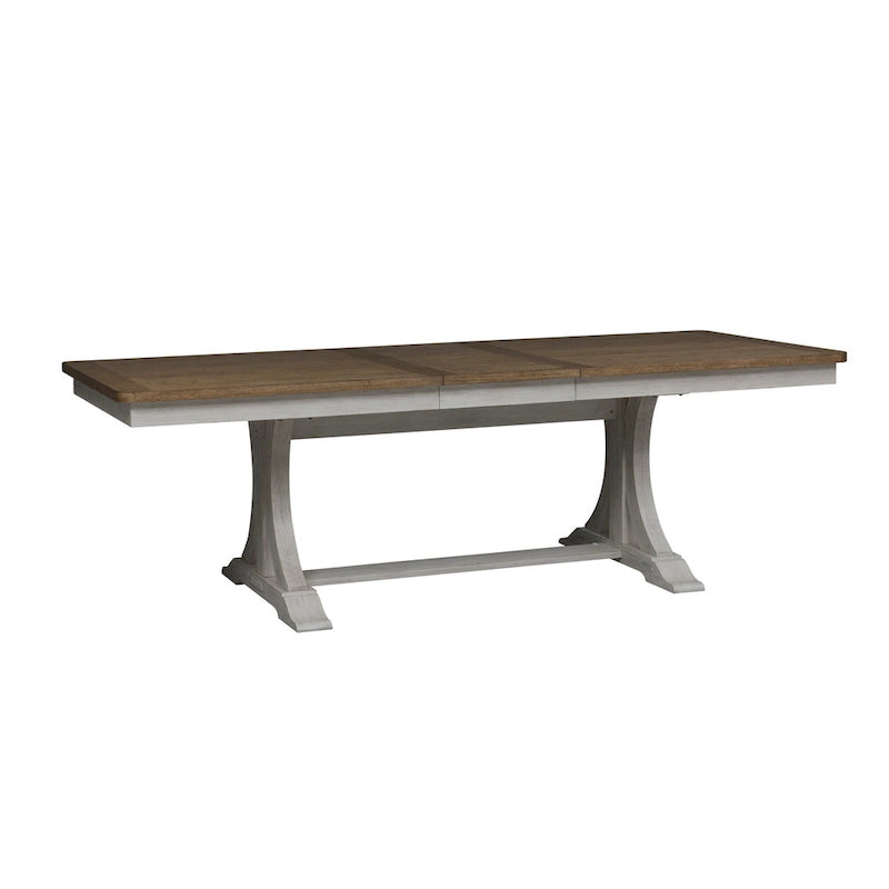 Ensemble de salle à manger 6 pièces avec table à tréteaux, collection Farmhouse Reimagined, blanc antique