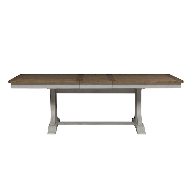 Ensemble de salle à manger 6 pièces avec table à tréteaux, collection Farmhouse Reimagined, blanc antique