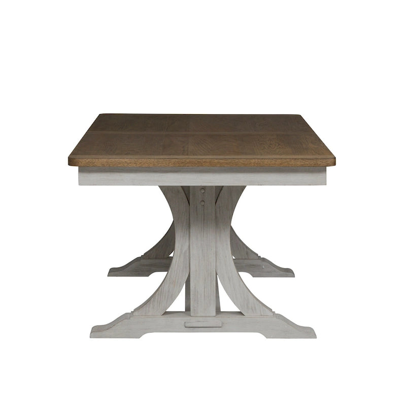 Ensemble de salle à manger 6 pièces avec table à tréteaux, collection Farmhouse Reimagined, blanc antique