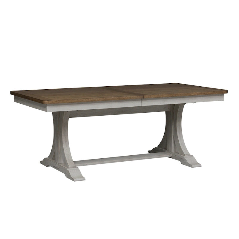 Ensemble de salle à manger 6 pièces avec table à tréteaux, collection Farmhouse Reimagined, blanc antique