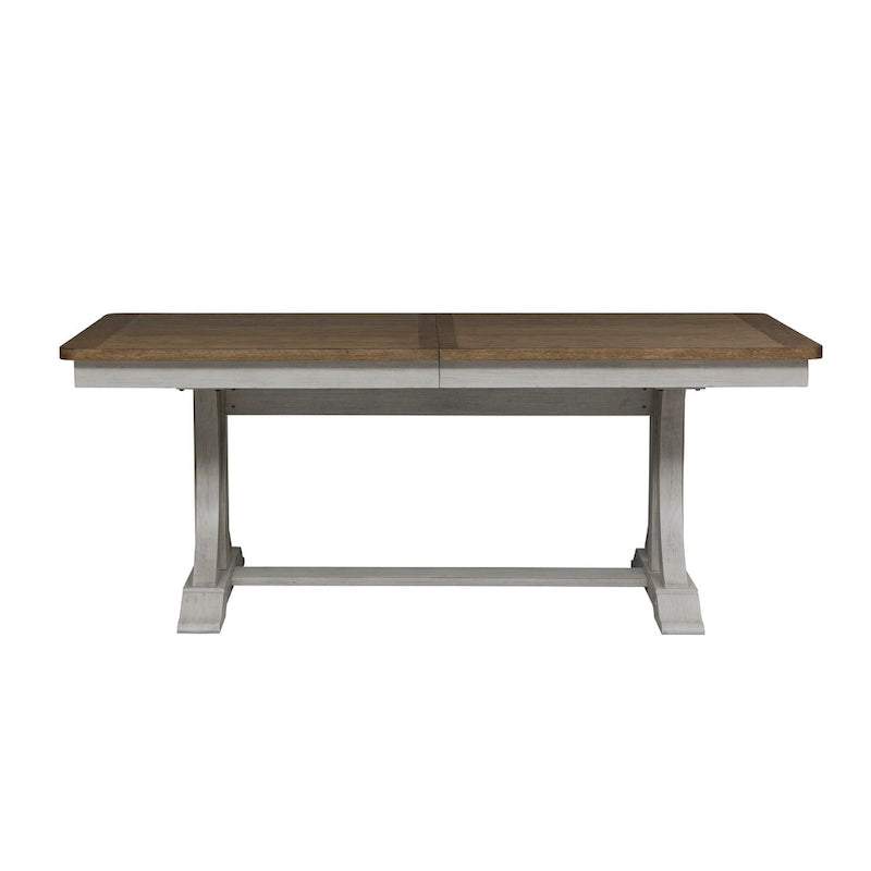 Ensemble de salle à manger 6 pièces avec table à tréteaux, collection Farmhouse Reimagined, blanc antique