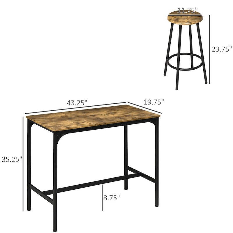 HOMCOM Ensemble 5 Pièces Table de Bar Hauteur Comptoir et Chaises