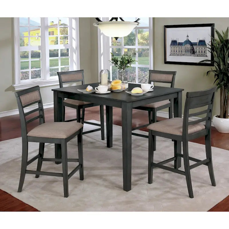 Ensemble de salle à manger 5 pièces hauteur comptoir Yevana en bois massif contemporain par Furniture of America