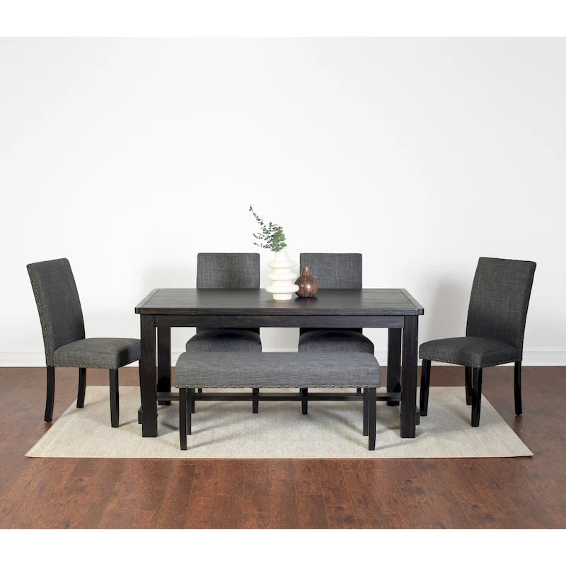 Roundhill Furniture Muzzi Ensemble de salle à manger contemporain 6 pièces, table de salle à manger avec 4 chaises élégantes et un banc