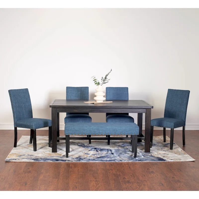Roundhill Furniture Muzzi Ensemble de salle à manger contemporain 6 pièces, table de salle à manger avec 4 chaises élégantes et un banc