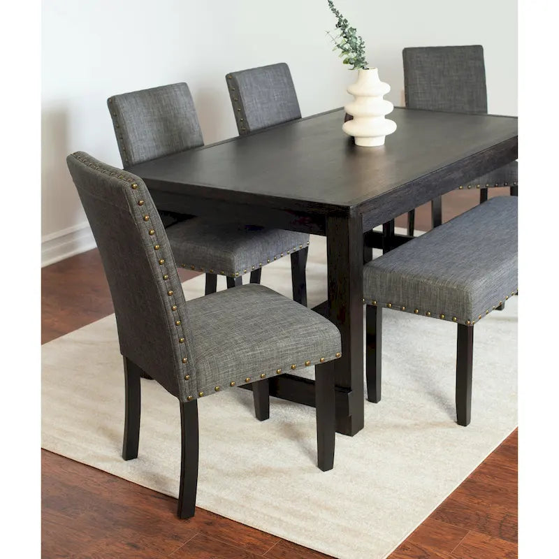 Roundhill Furniture Muzzi Ensemble de salle à manger contemporain 6 pièces, table de salle à manger avec 4 chaises élégantes et un banc