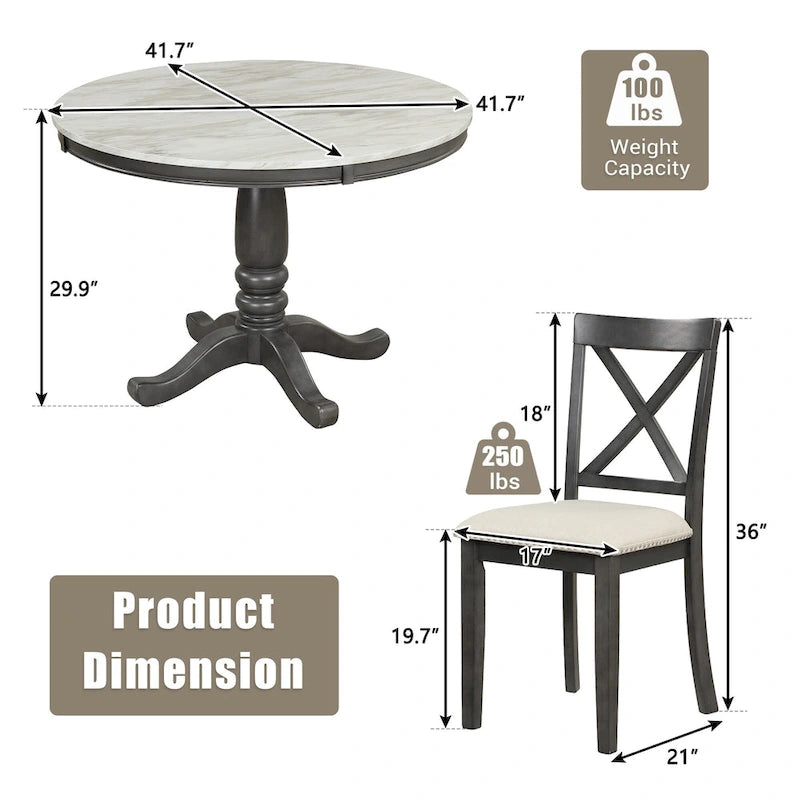 Ensemble table et 4 chaises de salle à manger, 5 pièces
