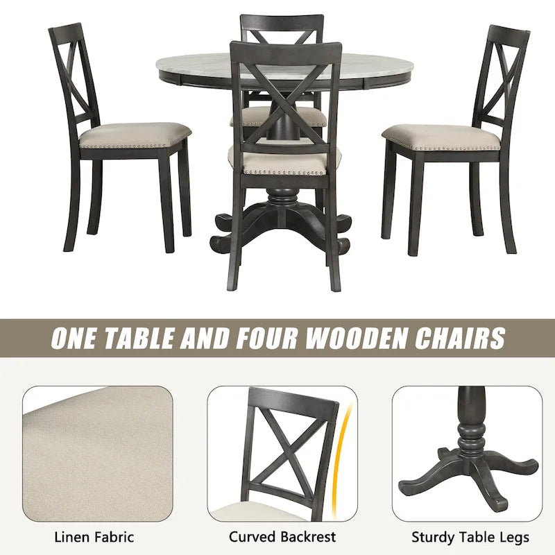 Ensemble table et 4 chaises de salle à manger, 5 pièces