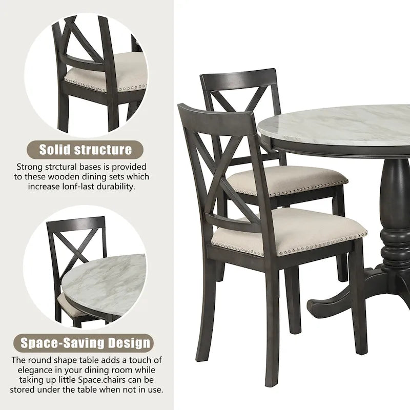 Ensemble table et 4 chaises de salle à manger, 5 pièces