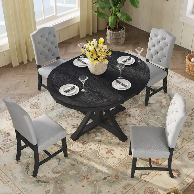 Ensemble table à manger avec table extensible et 4 chaises rembourrées