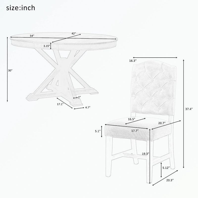 Ensemble table à manger avec table extensible et 4 chaises rembourrées