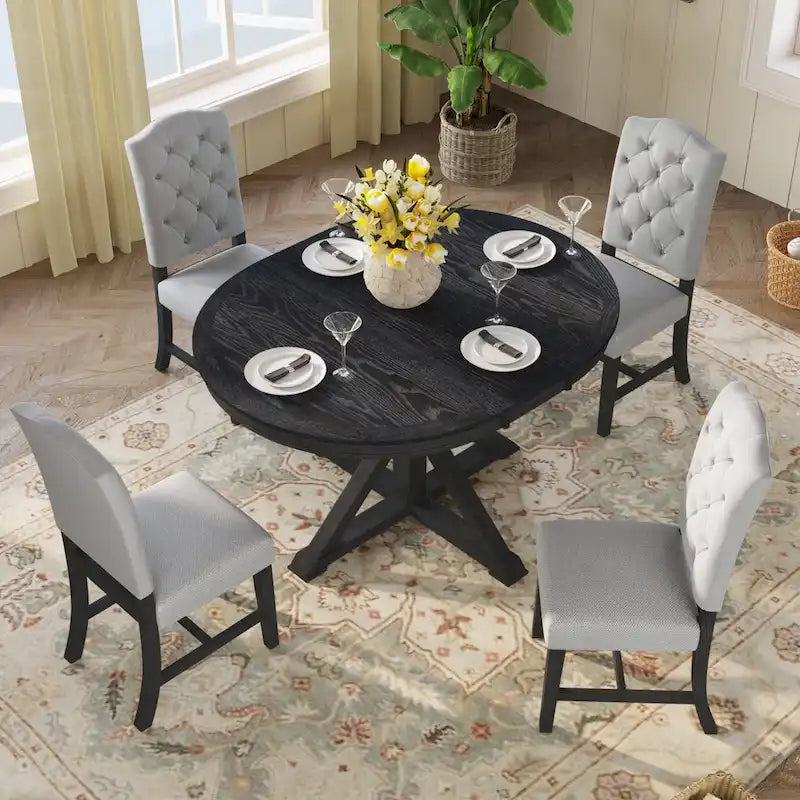 Ensemble table à manger avec table extensible et 4 chaises rembourrées