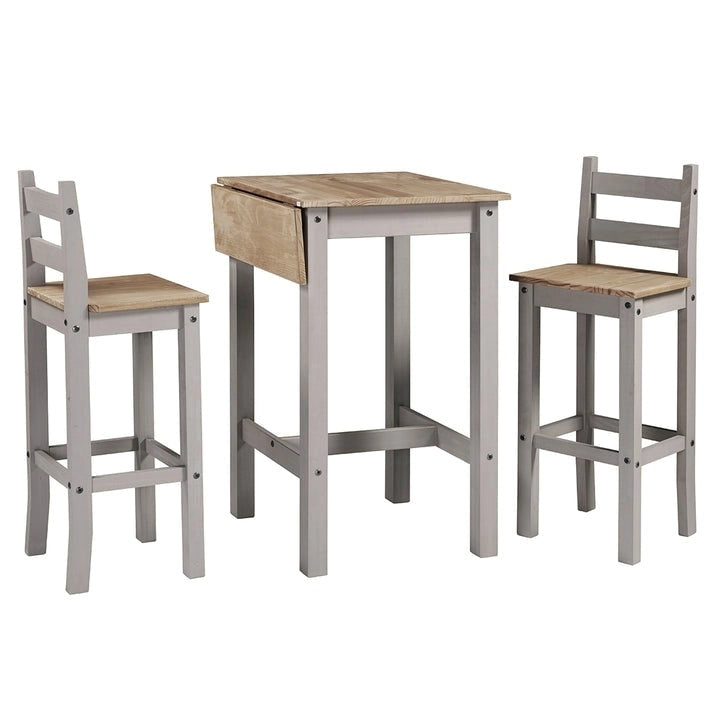 Ensemble de salle à manger en bois, hauteur bar, table à rabats et 2 chaises Collection Corona