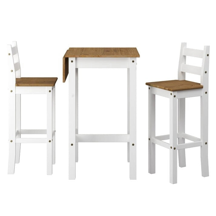 Ensemble de salle à manger en bois, hauteur bar, table à rabats et 2 chaises Collection Corona