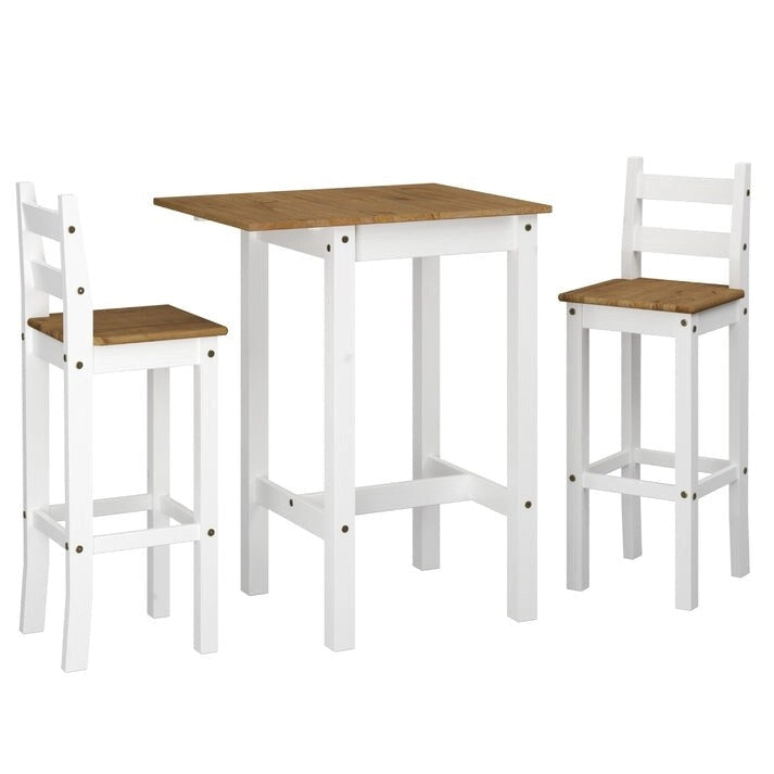 Ensemble de salle à manger en bois, hauteur bar, table à rabats et 2 chaises Collection Corona
