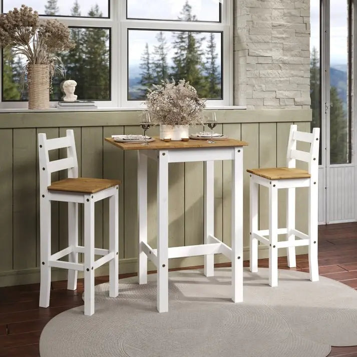 Ensemble de salle à manger en bois, hauteur bar, table à rabats et 2 chaises Collection Corona