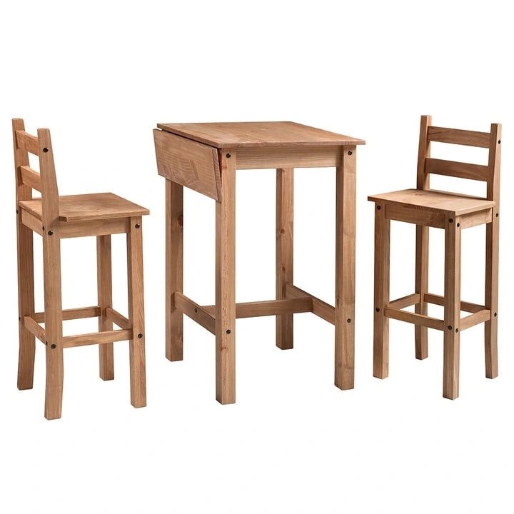 Ensemble de salle à manger en bois, hauteur bar, table à rabats et 2 chaises Collection Corona