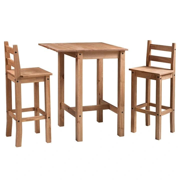 Ensemble de salle à manger en bois, hauteur bar, table à rabats et 2 chaises Collection Corona