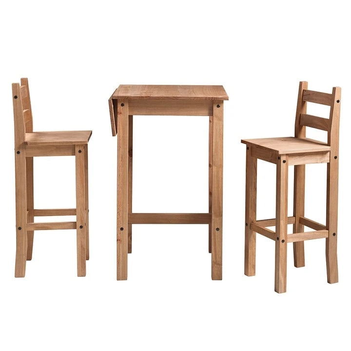 Ensemble de salle à manger en bois, hauteur bar, table à rabats et 2 chaises Collection Corona