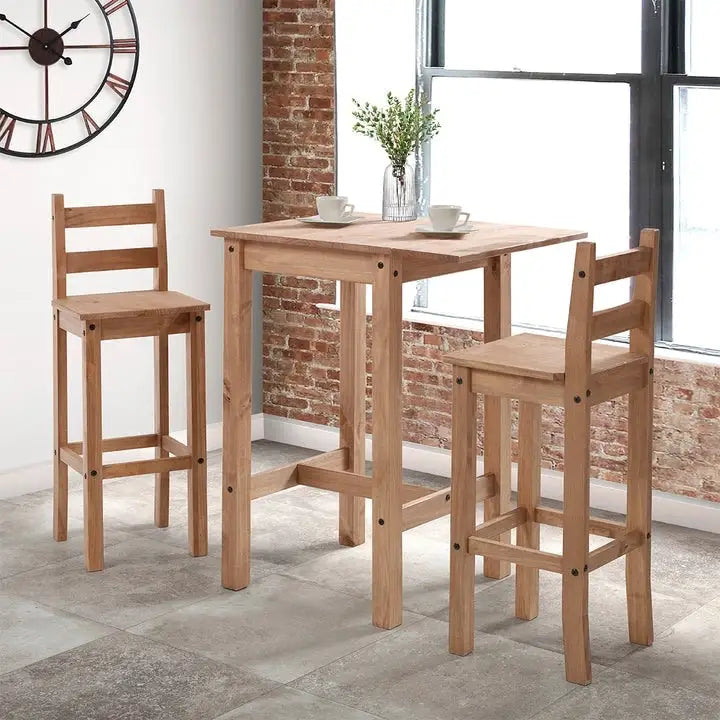Ensemble de salle à manger en bois, hauteur bar, table à rabats et 2 chaises Collection Corona