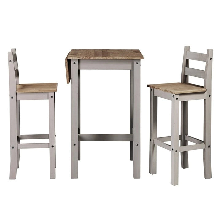 Ensemble de salle à manger en bois, hauteur bar, table à rabats et 2 chaises Collection Corona