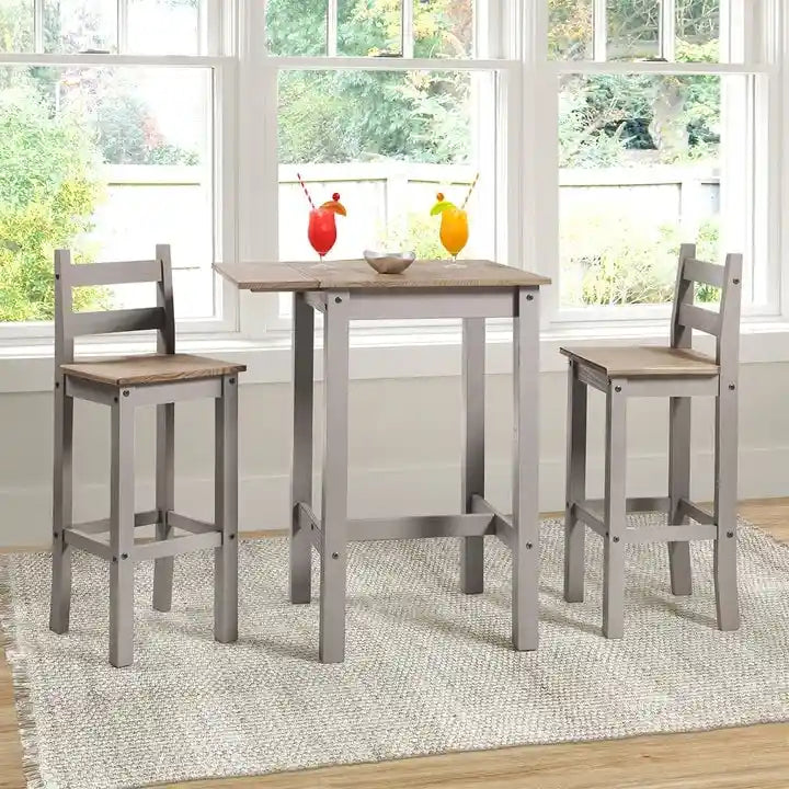 Ensemble de salle à manger en bois, hauteur bar, table à rabats et 2 chaises Collection Corona