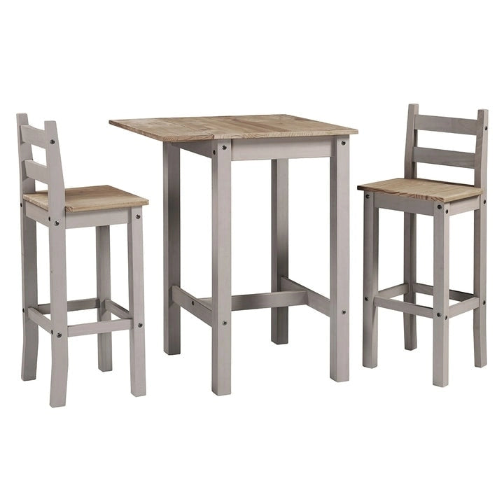 Ensemble de salle à manger en bois, hauteur bar, table à rabats et 2 chaises Collection Corona