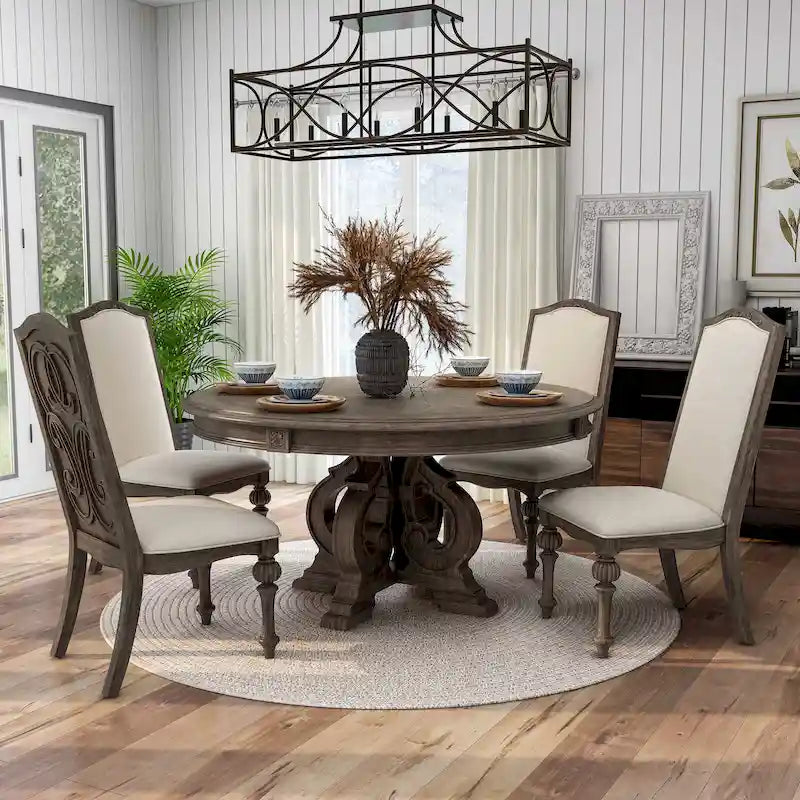 Ensemble de salle à manger rond sur pied traditionnel Cornerways en bois massif par The Gray Barn