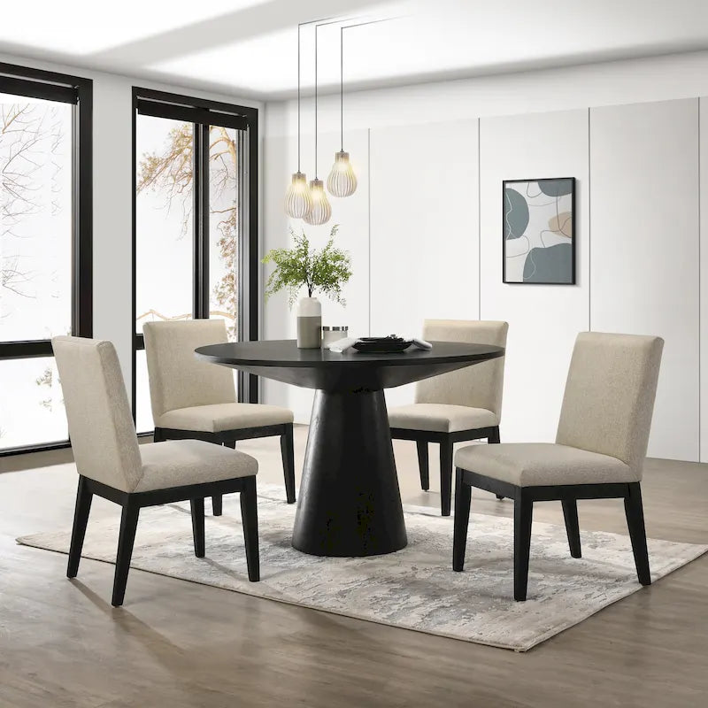 Ensemble de salle à manger contemporain Rocco de Roundhill Furniture, table ronde à pied central avec 4 chaises