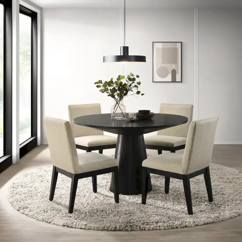 Ensemble de salle à manger contemporain Rocco de Roundhill Furniture, table ronde à pied central avec 4 chaises