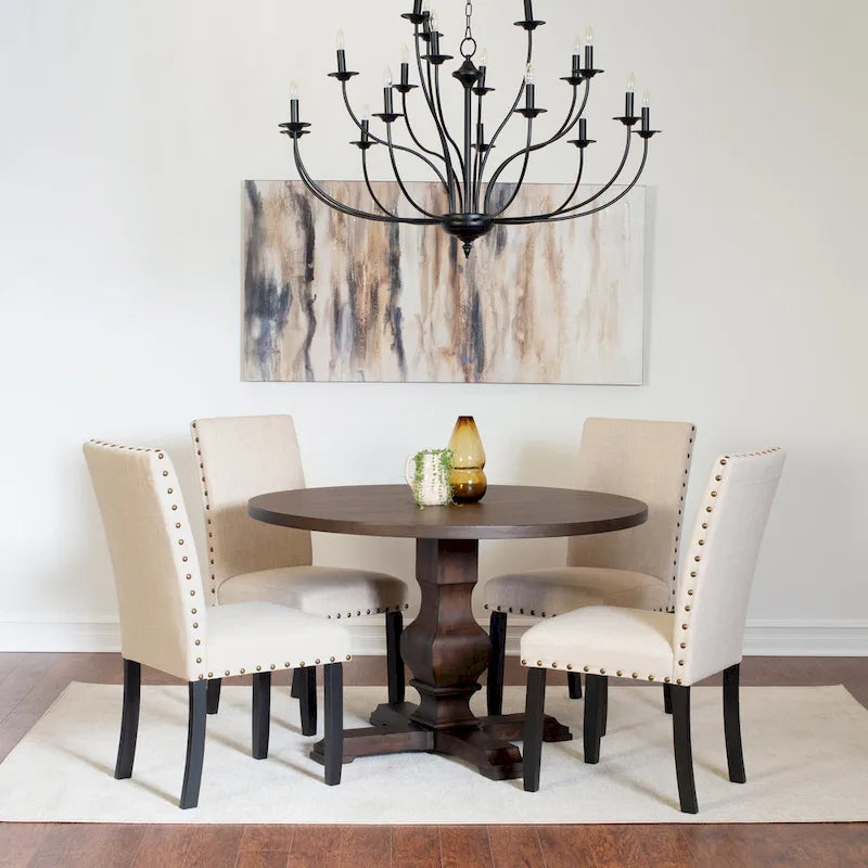 Ensemble de salle à manger 5 pièces Roundhill Furniture Kohland, table ronde à pied central avec 4 chaises élégantes