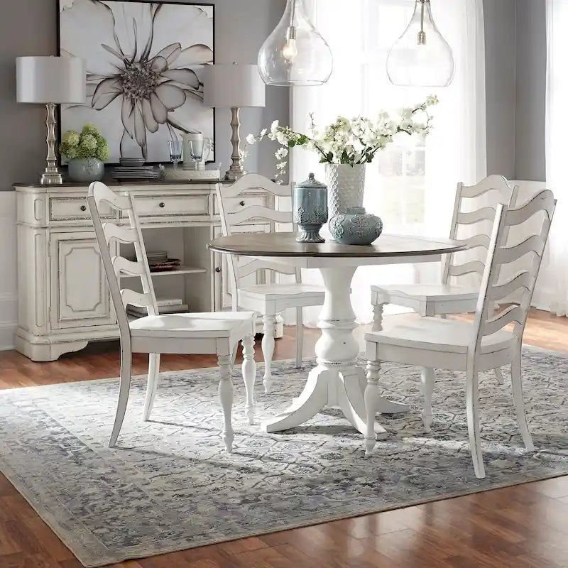 Ensemble de 5 pièces en chêne cérusé Magnolia Manor avec rallonges escamotables