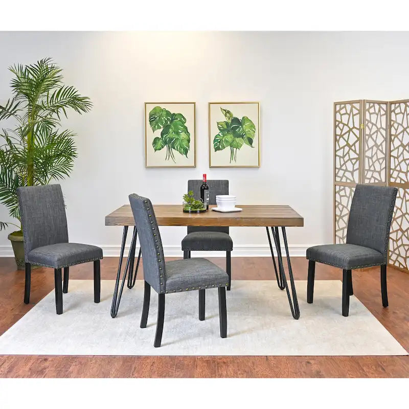 Ensemble de salle à manger Roundhill Furniture Amisos 6 pièces, table à manger à pieds épingle avec 4 chaises et banc rembourré