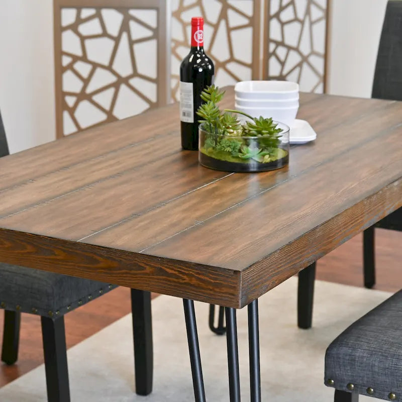 Ensemble de salle à manger Roundhill Furniture Amisos 6 pièces, table à manger à pieds épingle avec 4 chaises et banc rembourré