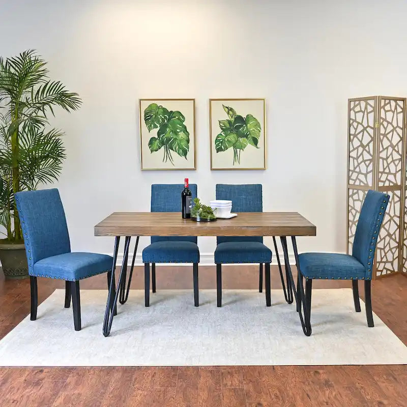 Ensemble de salle à manger Roundhill Furniture Amisos 6 pièces, table à manger à pieds épingle avec 4 chaises et banc rembourré