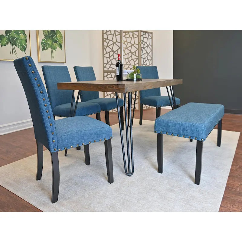 Ensemble de salle à manger Roundhill Furniture Amisos 6 pièces, table à manger à pieds épingle avec 4 chaises et banc rembourré