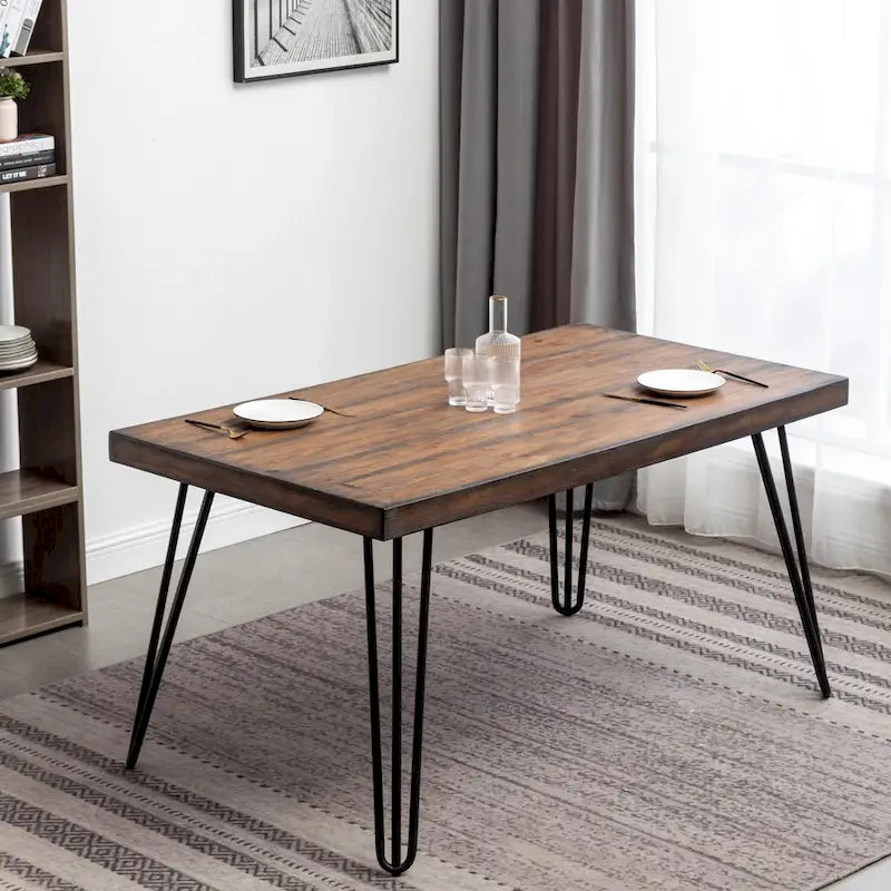 Ensemble de salle à manger Roundhill Furniture Amisos 6 pièces, table à manger à pieds épingle avec 4 chaises et banc rembourré