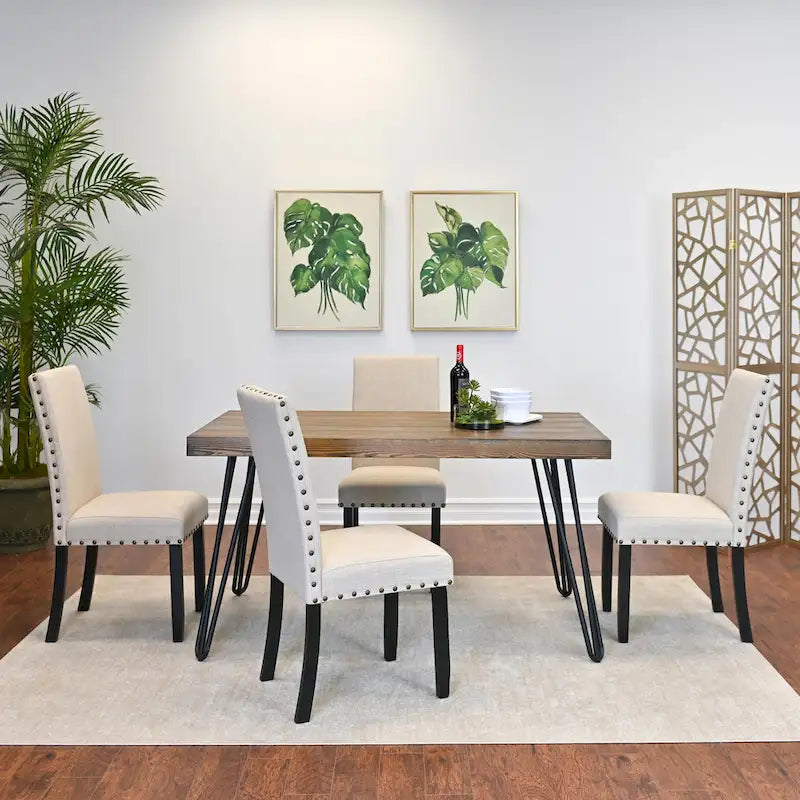 Ensemble de salle à manger Roundhill Furniture Amisos 6 pièces, table à manger à pieds épingle avec 4 chaises et banc rembourré
