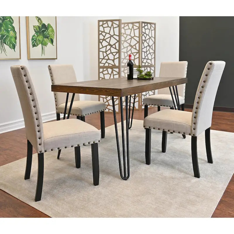 Ensemble de salle à manger Roundhill Furniture Amisos 6 pièces, table à manger à pieds épingle avec 4 chaises et banc rembourré