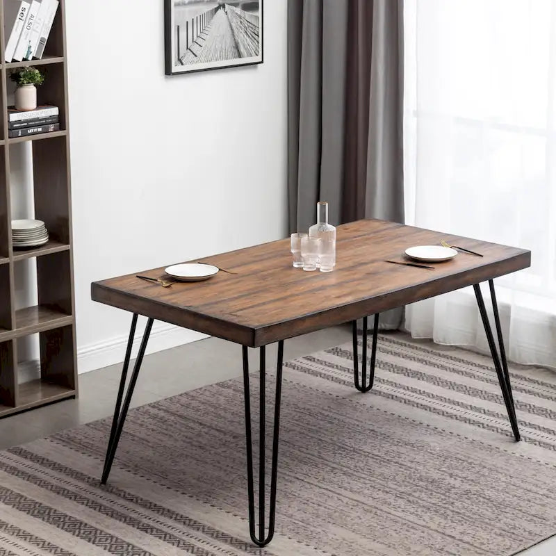 Ensemble de salle à manger Roundhill Furniture Amisos 6 pièces, table à manger à pieds épingle avec 4 chaises et banc rembourré