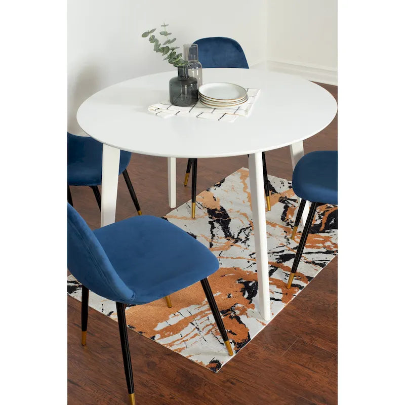 Ensemble de salle à manger contemporain 5 pièces Roundhill Furniture Lassan, table ronde blanche et 4 chaises