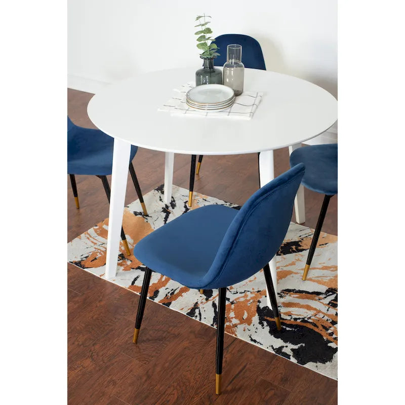 Ensemble de salle à manger contemporain 5 pièces Roundhill Furniture Lassan, table ronde blanche et 4 chaises