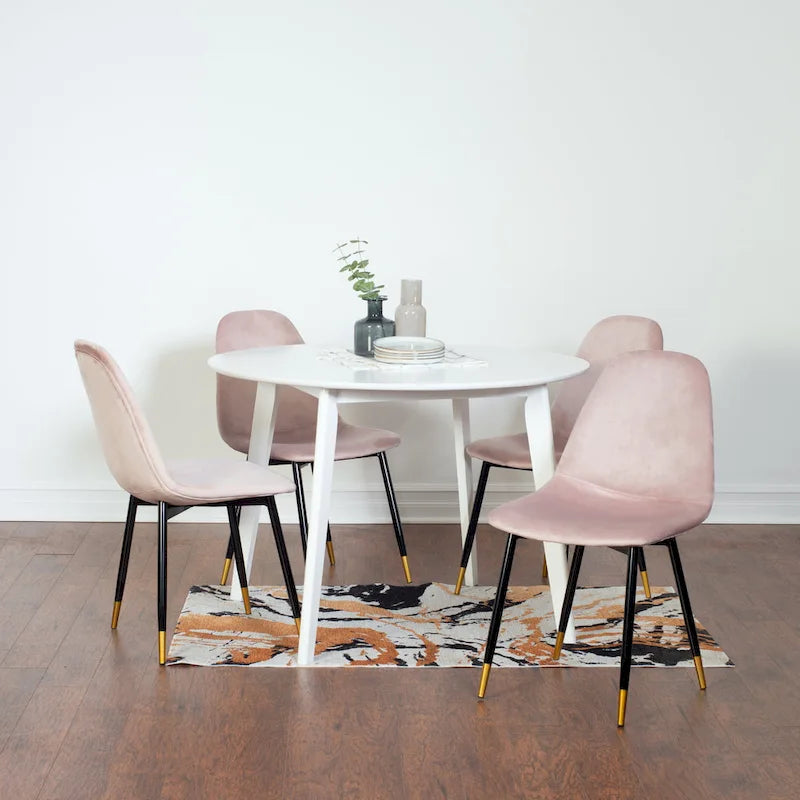 Ensemble de salle à manger contemporain 5 pièces Roundhill Furniture Lassan, table ronde blanche et 4 chaises