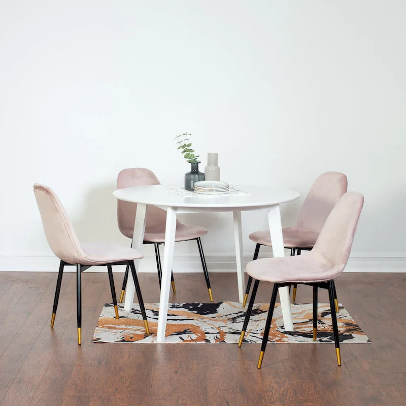 Ensemble de salle à manger contemporain 5 pièces Roundhill Furniture Lassan, table ronde blanche et 4 chaises