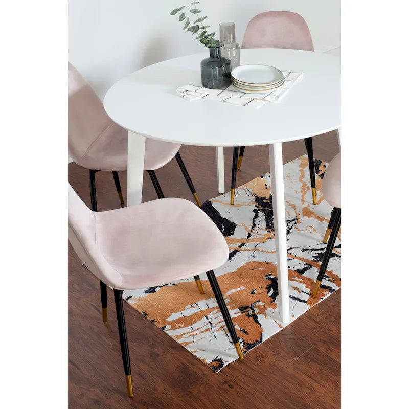 Ensemble de salle à manger contemporain 5 pièces Roundhill Furniture Lassan, table ronde blanche et 4 chaises