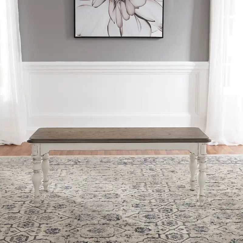 Ensemble table à piètement 6 pièces Magnolia Manor blanc antique écorce patinée