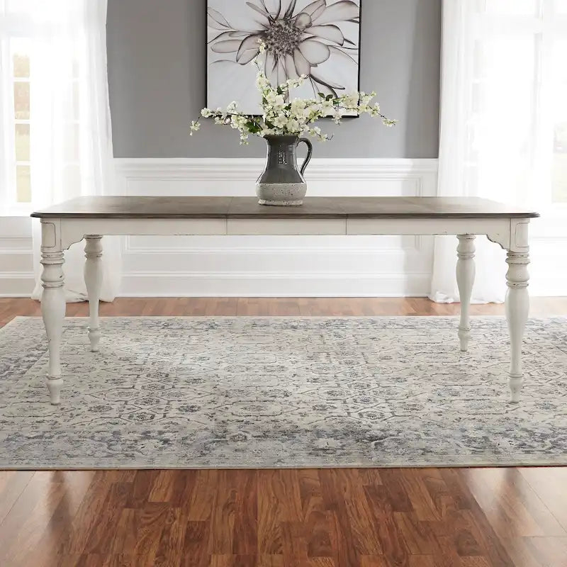 Ensemble table à piètement 6 pièces Magnolia Manor blanc antique écorce patinée